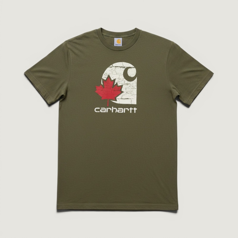 Carhartt‎ T-Shirt Graphic Logo Maple Leaf Canada Green Small